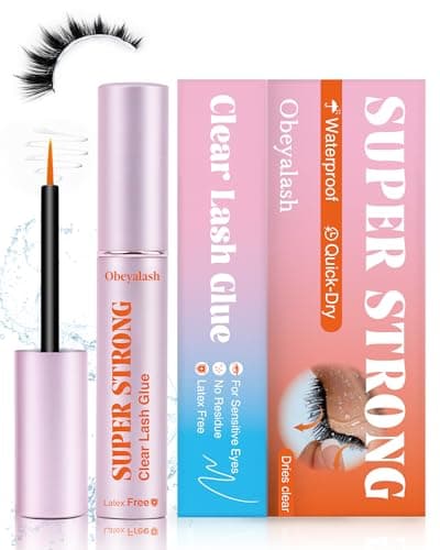 Strong Hold Strip Lash Glue Long Lasting, Waterproof Eyelash Glue for Sensitive Eyes, Latex-Free Quick Dry Clear Lash Adhesive, Precision Brush Tip for Beginner Friendly by Obeyalash (White 0.17oz) - Image 1