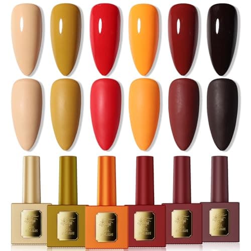 GELLAKTIK Gel Polish Set of 6 Colors 12ml with Red Orange Brown, Gel Polish Kit for Salon DIY at Home, Soak Off LED UV Gel Nail Polish, Gifts for Women Girls - Image 1