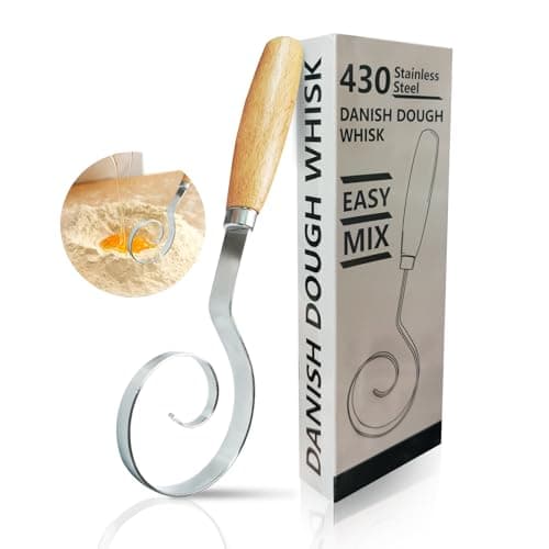 COOHLYEE Dough Whisk, 430 Stainless Steel Danish Dough Whisk, Bread Dough Whisk Tool for Sourdough Bread Baking,Cake Batter,Cooking,Whisking,Pizza,Pastry and Biscuits, Perfect Gifts for Bakers - Image 1