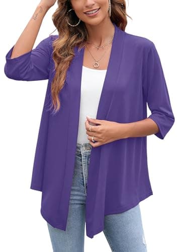 Heymoments Cardigan for Women D Purple X-Large Draped Open-Front 3/4 Sleeve Lightweight Casual Soft Drape Summer Fall Kimonos Cardigans - Image 1