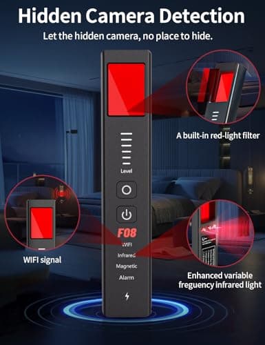 OBSITWY Hidden Camera Detectors, Anti-Spy Camera Finder & GPS Tracker Detector with Anti-Theft & SOS Alarm, Privacy Pen Bug Detector, Portable for Travel, Hotel, Office, Car - Thumbnail 2