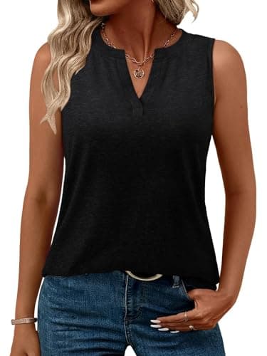 SLOWCOLIN Womens Tank Tops Loose Fit V Neck Tank Tops for Women Summer Casual Sleeveless Shirts Black L - Image 1