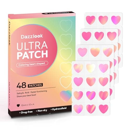 Dazzlook Cute Pink Heart Pimple Patch with Salicylic Acid, Hydrocolloid Pimple Stickers Iridescent Colors 48 Pcs, Fashion Zits Blemishes Breakouts Patches - Image 1