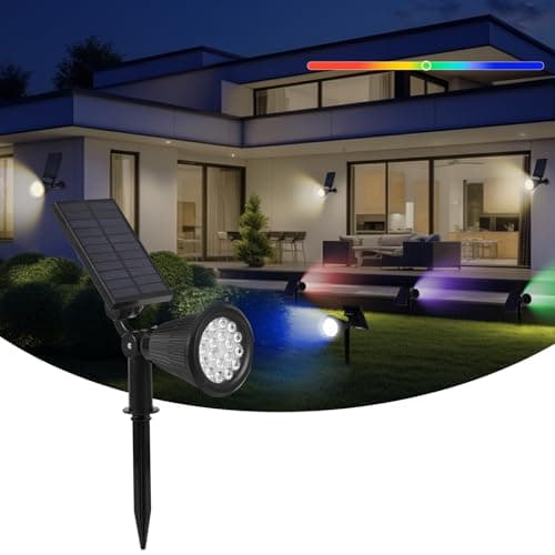 DEXULESA Solar Spot Lights Outdoor, 2-in-1 Wall Mount & Ground Stake 18 LEDs with 2 Lighting Modes, 7 Colors Changing, IP65 Waterproof Solar Landscape Lights for Garden, Pathway, Yard, Patio (1 Pack) - Image 1