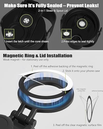 avodvo 24 oz Insulated Water Bottle with 2 Lids (2-in-1 Straw & Spout Lid, Magnetic Lid), Slim Water Bottle with Strap, Stainless Steel Water Bottle for Hiking, Gym, Travel, BPA-Free, Yellow - Thumbnail 5