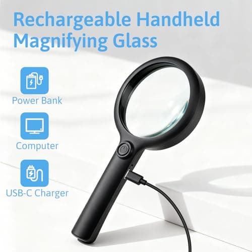 10X Magnifying Glass with Light, Upgraded Large 4.33" Handheld Illuminated Lighted Magnifier with 3 Light Modes for Seniors Reading, Coins, Jewelry, Close Work, Kids Nature Exploration(Black) - Thumbnail 5