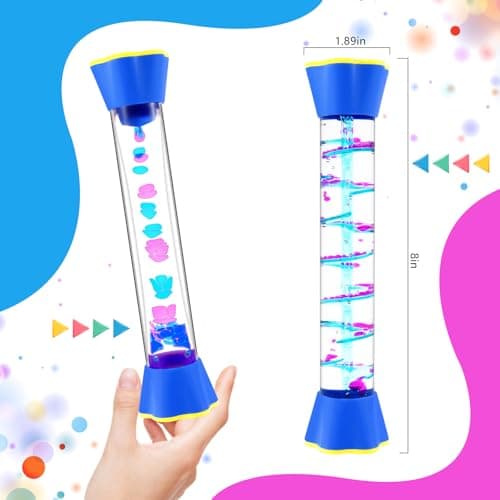 Cucue Sensory Fidget Tubes Set - Calming Toys for Kids - Sensory Tube with Glitter Bottle, Gravity Spinner, Bubble Drop Spiral Hourglass - Promotes Calmness & Independent Play (Motion Bubbler Tube, 3) - Thumbnail 2