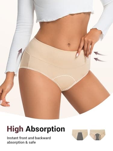 Loswie Incontinence Underwear for Women, Quick Dry Postpartum Leakproof Cotton Underwear Stretch Hi-Waist Panties - Thumbnail 5