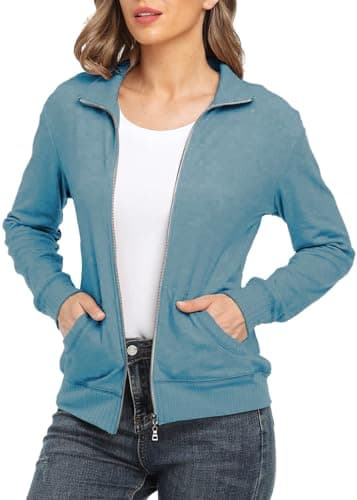 J.Corrine Women's Zip up Sweatshirts Jacket Stand Collar Long Sleeve Running Track Jacket with Pockets - Thumbnail 5