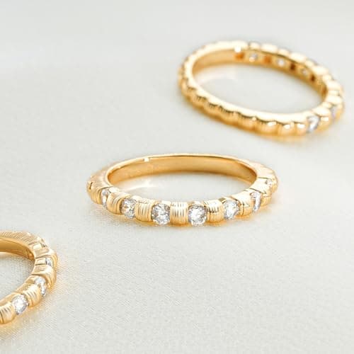 Valloey Rover Rings for Women, 14K Gold Plated Simple Emgagement Rings for Women Dainty Cubic Zirconia Pave Wedding CZ Ring Gold Jewelry Trendy Size 6 - Thumbnail 5