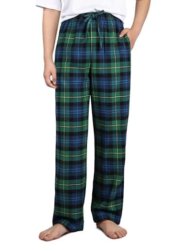 IHU Cotton Boys Pajama Pants Soft Flannel Woven Kids PJ Lounge Bottoms Buffalo Plaid Sleepwear with Drawstring and Pockets Green Plaid, 12-14 Years - Image 1