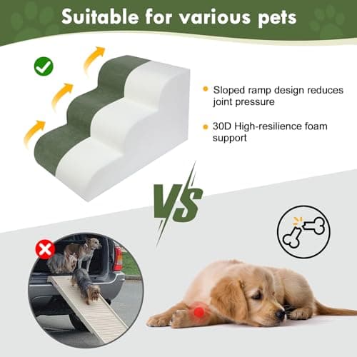 Olaivy Large Dogs Stairs for Bed, Extra Wide Pet Step for Couch or Chair, 100lbs Load Capacity, 3-Step Stable & Sturdy Cat & Dog Ramp for Puppy Small Medium Senior Dog Essentials, Washable Cover,Green - Thumbnail 4