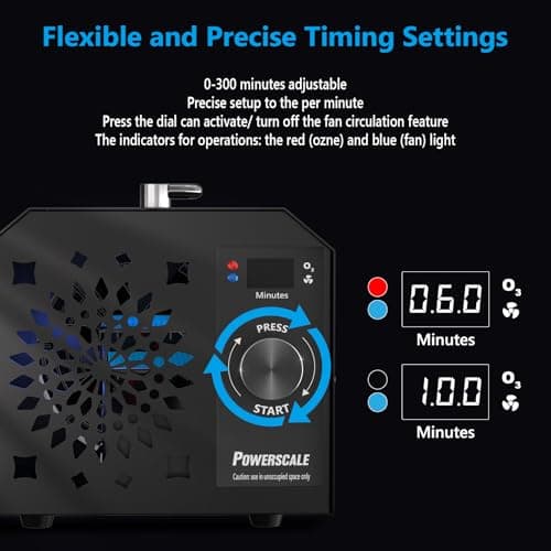 Powerscale Commercial Ozone Generator 150,000mg/h O3 Intelligent Control Industrial Ozone Machine Odor Removal Air Purifier Sterilization Large Homes Offices Ozone Odor Eliminator 16,000sq.ft. Black - Thumbnail 4
