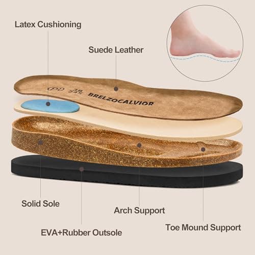 Brelzo Calvior Womens Suede Clogs Mens Leather Mules Arch Support Potato Shoes Slip On Slipper Sandals with Adjustable Buckle for Outdoor Use, Tan Size 10 - Thumbnail 4