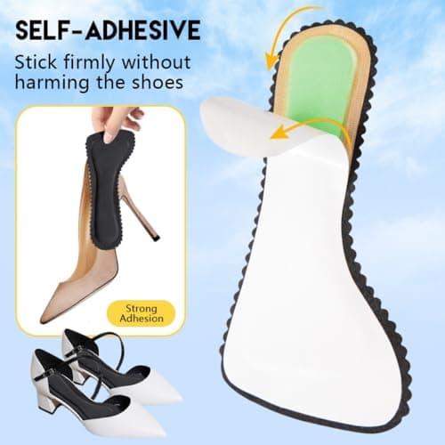 XINIFOOT High Heel Inserts for Women, 4 Pairs 3/4 Invisible Self-Adhesive Cushion Insoles with Low Arch Support, Prevent Foot Slipping for Dress Shoes, Sandals, Flats & Boots (Black + Beige) - Thumbnail 2