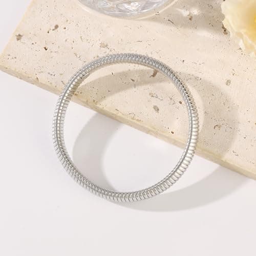 Bracelets Sets 14K Silver Plated Toned Bangle Coiled Design Minimalist Aesthetic Elegance Gift - Thumbnail 4