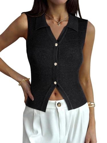 ZXZY Sweater Vest Women Casual V Neck Sleeveless Tops Business Pullover Shirts Summer Cardigan Black 2026 Fashion Collared Button Down Tank Top Size XL - Image 1