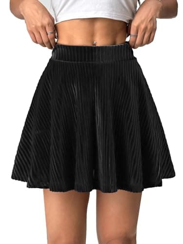 GAMISS Women's Velvet Mini Skirts, High Waisted Pleated Skirt with Shorts Underneath Skort 2026 Summer Mini Skirt Black S - Image 1