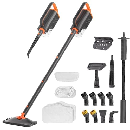 HelpX Steam Mop Cleaner with Detachable Handheld Steamer, 20 in 1 Wired Steam Cleaner with Multiple Accessories, Detachable Water Tank, Microfiber Pads for Floor Tiles Carpet and Grout Cleaning (Grey) - Image 1