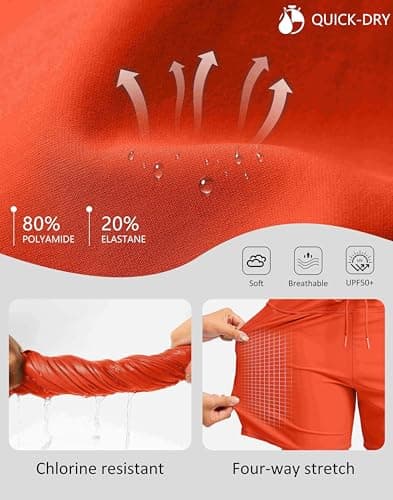 Viodia Women's 5" High Waisted Swim Board Shorts Quick Dry Beach Shorts with Pockets UPF 50+ Swimsuit Bottoms with Liner Orange L - Thumbnail 6
