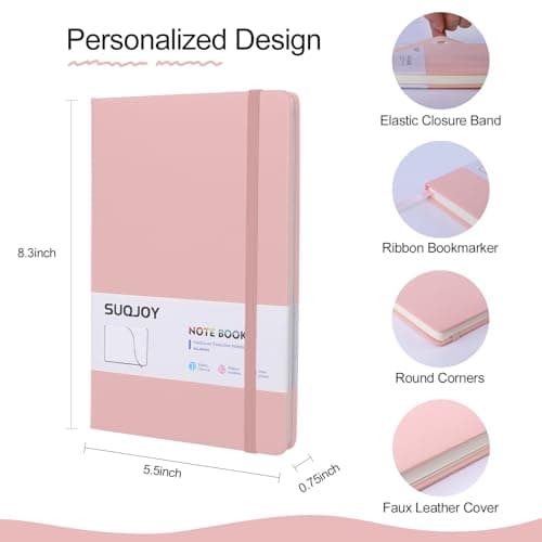 SUQJOY Lined Journal Notebooks for Writing, 100 GSM Thick Paper, 1 Pack Hardcover Notebooks, A5 College Ruled Notebook, Journaling Notebook for School/Travel/Office (Pink- 1 Pack) - Thumbnail 2