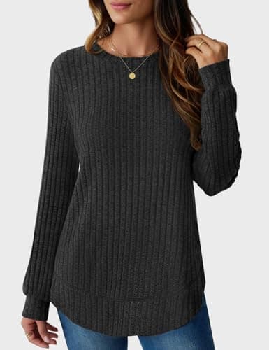 JUSTFASHIONNOW Womens Sweaters Trendy Lightweight Casual Long Sleeve Shirts 2025 Crewneck Fall Tunic Tops Loose Fit Dressy (Black, Small) - Thumbnail 3