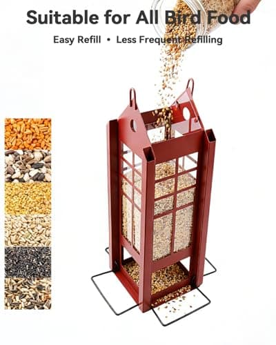 Hanging Bird Feeder for Outdoors, Metal Bird Seed Feeder with Roof, Large Capacity Wild Bird Feeder for Garden Yard Patio, Squirrel Resistant Easy Refill Bird Feeder - Thumbnail 4