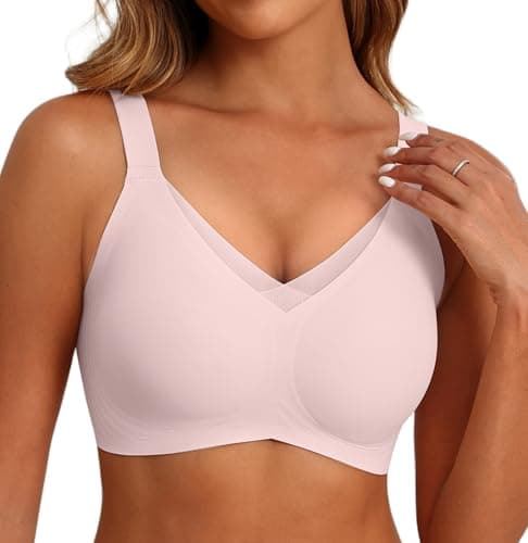 SHIJIALI Jelly Bras for Women No Underwire V Mesh Push Up Wireless Bralettes Seamless Soft Comfort Everyday Tshirt Bra Pink - Image 1