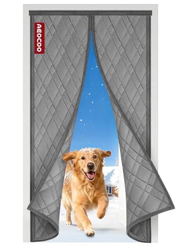 AEOCOO Insulated Door Curtains, Fit Size up to 32 x 80 Inches for Doorways/Front/Back/Basement, Magnetic Thermal Door Cover for Winter, Oxford Filled with Thick Cotton to Keep Warm, Grey, Diamond - Image 1