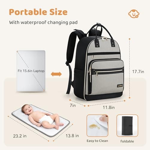 Lekesky Diaper Bag Backpack, Large Baby Bags for Mom Dad Maternity, Travel Diaper Backpack Baby Essentials with Changing Pad, Insulated Pockets, Stroller Straps, Laptop Compartment (Black) - Thumbnail 4
