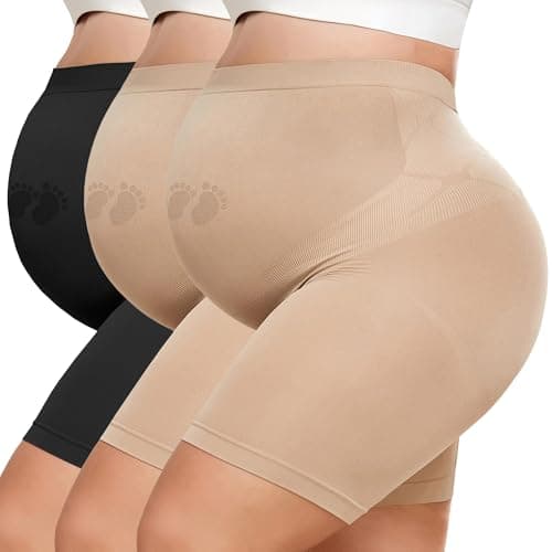 Y25D Maternity Shapewear for Under Dresses，Over Belly Pregnancy Underwear Mid-Thigh High Waist Shorts Panties for Baby Shower - Image 1