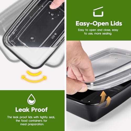 Glotoch 50 Pack (100-Piece) 32 oz 1 Compartment Meal Prep Containers with Lids, Plastic Food Storage Containers for Lunch, Microwave, Freezer, and Dishwasher Safe Take out Containers - Thumbnail 5