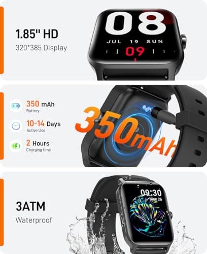Smart Watches for Women Men, 2025 Smartwatch 1.85''Alexa Fitness Tracker Smart Watch Compatible for Android iPhone with Bluetooth Call (Answer/Make), 3ATM Waterproof Heart Rate/Sleep/SpO2 Monitor 120+ - Thumbnail 6