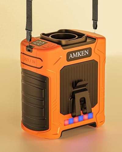 AMKEN Waist Fan, 10000mAh Rechargeable Belt Clip Fan, 59ft/s Airflow, 6-Speed 18500RPM Wearable Cooling with Bottom Air Intake, LED SOS Warning Light, Charge 2 Phones for Jobsite Camping