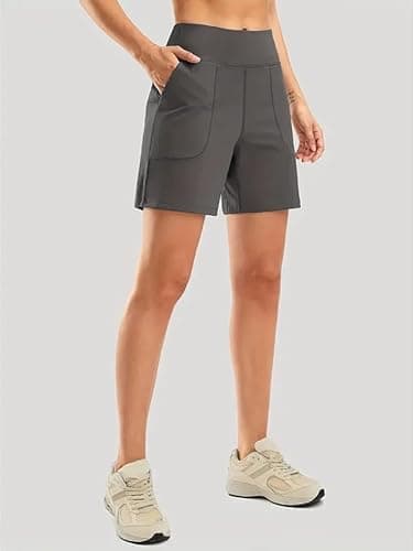 Naimula Women High Waisted Workout Yoga Shorts with Pockets 6" Bermuda Shorts Walking Running Casual Black - Thumbnail 6