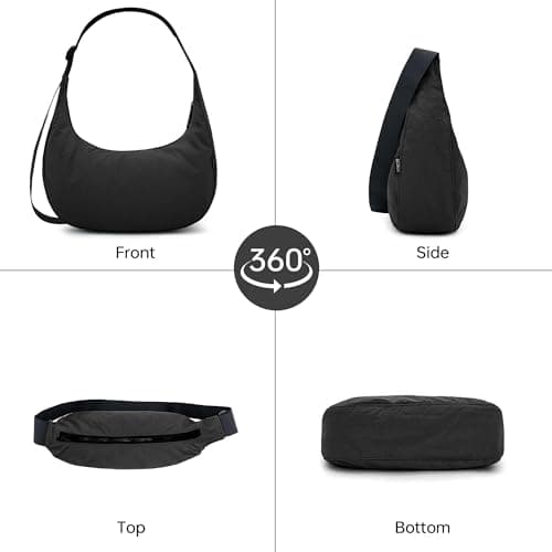 GEMIU Medium Crossbody Crescent Bag for Women Nylon Crossbody Hobo Bag with Adjustable Strap Black - Thumbnail 6