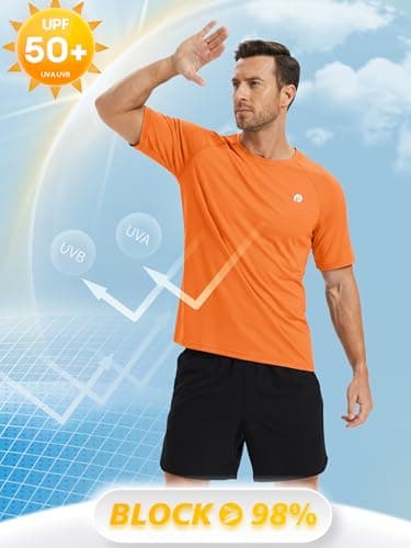 PINSPARK Gym Shirts Men Quick Dry UPF 50+ Workout T-Shirts Rash Guard Swim Shirts Moisture Wicking Tee for Athletic, Beach, Hiking S Orange - Thumbnail 4