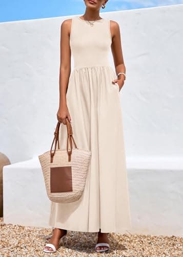 KIRUNDO Summe Sleeveless Maxi Dresses for Women 2026 Spring Wedding Guest A Line Tank Elegant Flowy Beach Long Sundress(Apricot, XX-Large) - Thumbnail 4