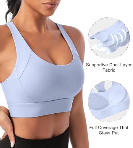 Sports Bras for Women High Support Racerback High Impact Sports Bra Push Up Womens Padded Workout Running Gym Yoga Tops Blue - Thumbnail 5