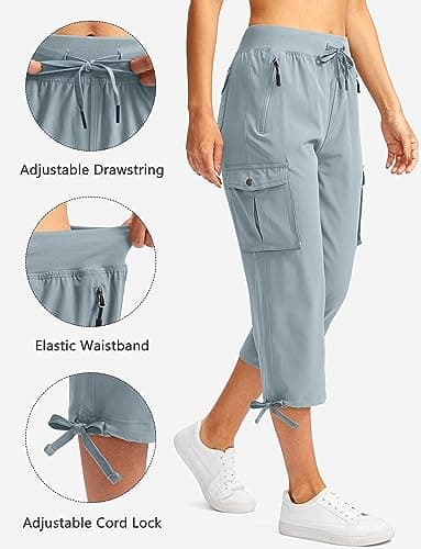 Soothfeel Women's Cargo Capris Pants with 6 Pockets Lightweight Quick Dry Travel Hiking Summer Pants for Women Casual (Light Grey, S) - Thumbnail 3