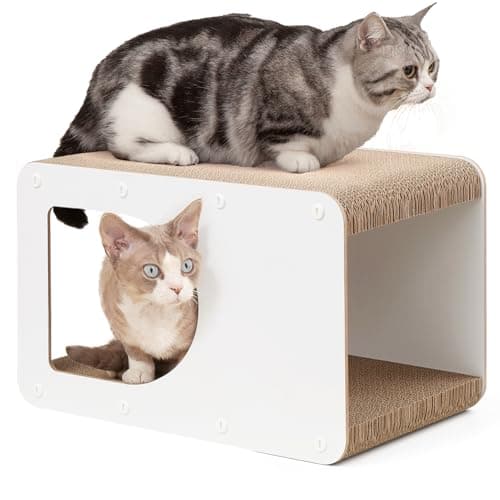 EHEYCIGA Cardboard Cat Scratcher House, 17-Inch Corrugated Cat Scratcher for Indoor Cats, Kitten Scratching Board Pad, White - Image 1