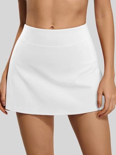 AFFOLE Women Tennis Skirt Golf Skorts Athletic High Waisted with Pockets Inner Shorts Sport Workout Pleated Pickleball White - Thumbnail 2