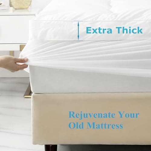TESIONE Twin XL Mattress Topper - Extra Thick Mattress Pad Cover - Pillow Top with Soft Breathable Spiral Fiber Filling, 8-21 Inch Deep Pocket, Cooling, White - Thumbnail 2