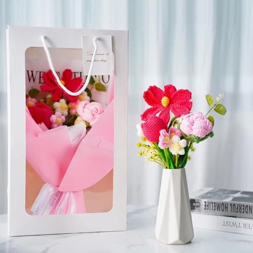 Disracker Handmade Crochet Flower Bouquet Delivery - Lasting Keepsake Artificial Flowers Gift for Women - Birthday, Anniversary, Graduation Present for Mom, Wife, Girlfriend, Teacher - Thumbnail 6