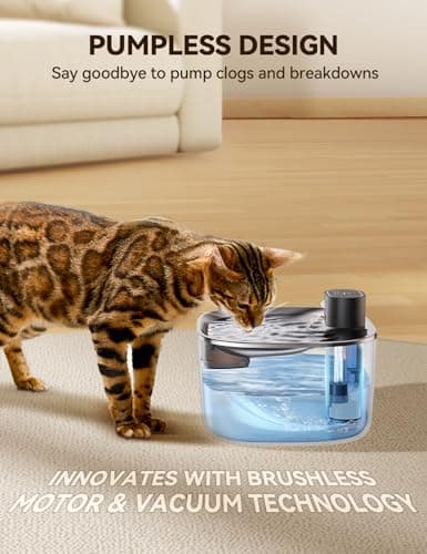 FEELNEEDY Wireless Cat Water Fountain, No Pump for Easy Cleaning, 4000mAh Detachable & Rechargeable Battery, Motion Sensor with Low Water & Power Alerts - Includes 6 Filters (4L/135oz) - Thumbnail 2