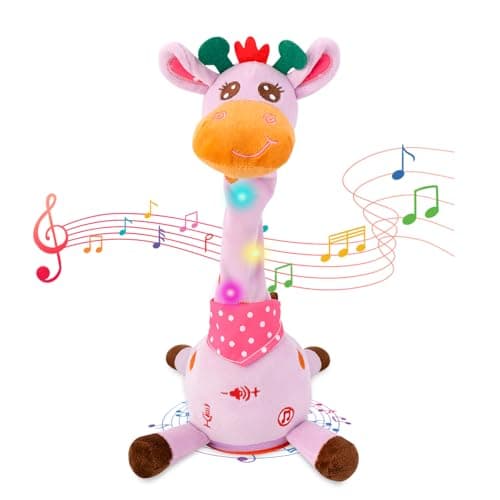 LLUKEME Dancing Talking Giraffe Toy, Stuffed Animal Baby Toy Repeating What You Say, Glowing Musical Electronic Giraffe Gifts for Toddlers 1-3 Years Old (Purple Giraffe) - Image 1