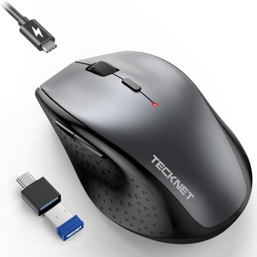 TECKNET Rechargeable Mouse with Jiggler, Plug & Play, 2.4G Connection with USB-C Adapter, Silent Mouse Quiet Click, 6400 DPI Ergonomic Mouse, Cordless Computer Mice for Laptop, Desktop, PC - Image 1