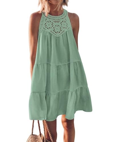 KIRUNDO Women Summer Halter Sundress 2026 Spring Casual Sleeveless Boho A Line Mini Beach Vacation Dress Cruise Resort Wear(Small, Bean Green) - Image 1