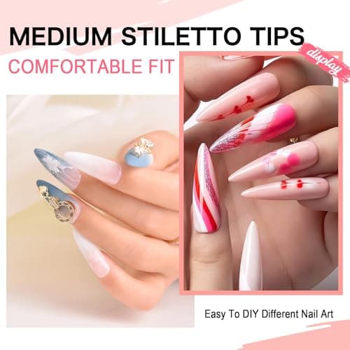 COLOURSMILE Medium Stiletto Full Cover Nail Tips - 216pcs Pre-Shaped Gelly Press on Nails, 12 Sizes for Acrylic French Extension, DIY & Salon - Thumbnail 2