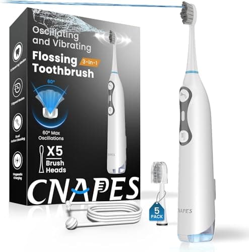 3-in-1 Electric Toothbrush with Water Flosser-Industry 1st(Fan-Shaped Jet), 2026 Upgraded Flossing Toothbrush with 3 Mode, 3 Speeds, 30 Day Battery for Plaque Removal,Sensitivity & Braces (White)